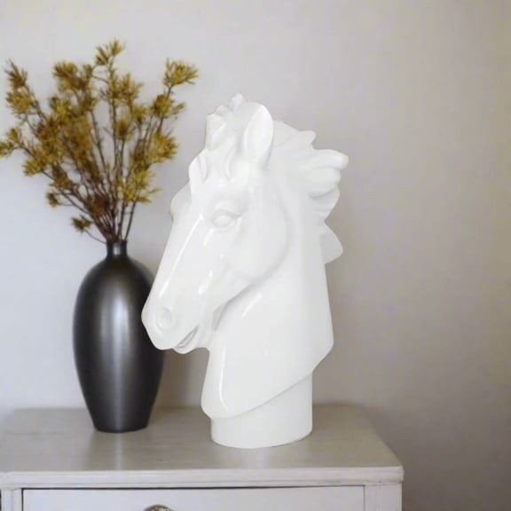 Breslin Resin Horse Head Sculpture, White Decorative Equestrian Tabletop Accent