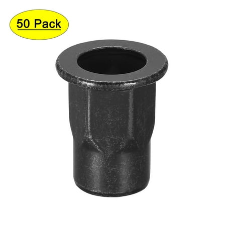 

M6 Rivet Nuts Thread Half Hexagonal Carbon Steel Zinc-Plated Flat Head Threaded Insert Nut Black 50 Pcs