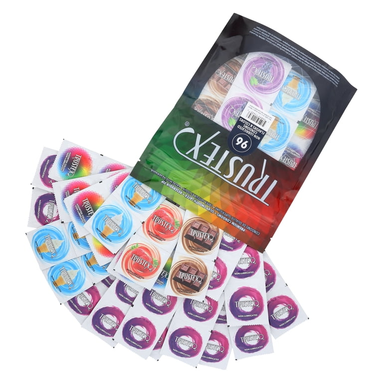 Trustex Non-Lubricated Latex Condoms Variety Pack, Flavored, Non-Lubricated  Natural, and Colored Condoms, Bag of 96