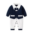 thumbnail image 2 of Huanglei Baby Boys Gentleman Romper Jumpsuit Long Sleeve Bowtie Outfit Formal Wear Tuxedo Suit ,0-3 Months ,Blue, 2 of 3