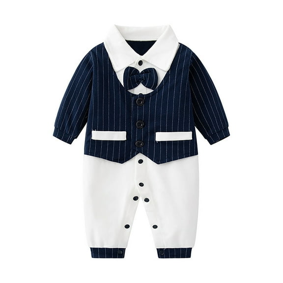 TANYSU Baby Boys Gentleman Romper Jumpsuit Long Sleeve Bowtie Outfits Sets Formal Wear Tuxedo Suit Child Solid Color Versatile Relaxed Fit Baby Wear