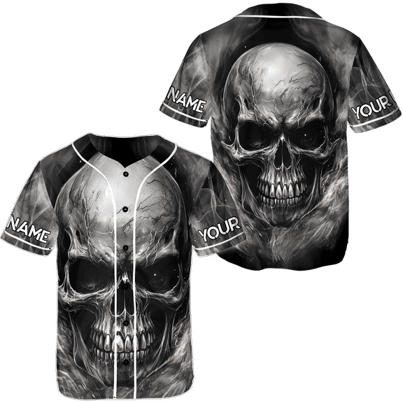 Lotusprinthandmade Personalized Horror Halloween Skull Baseball Jersey XS-5XL Multicolor (3XL), skull graphic jersey