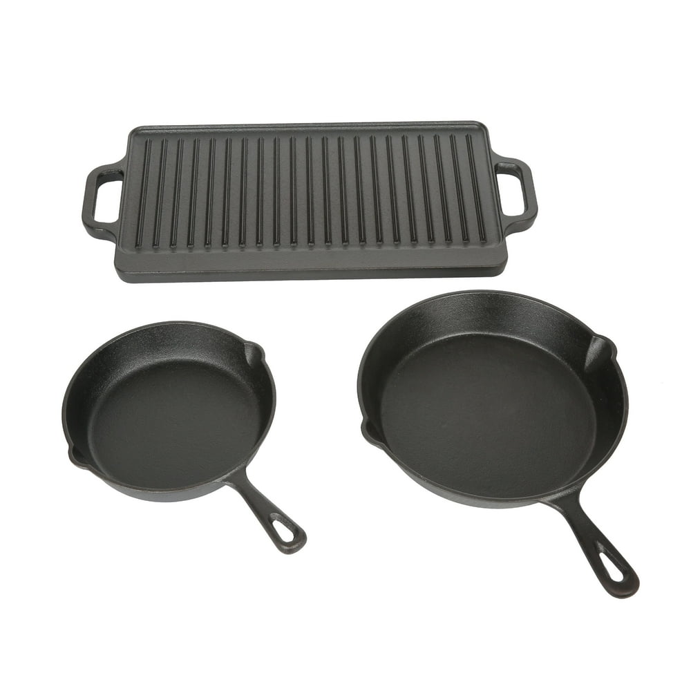 Ozark Trail 3 Piece Cast Iron Skillet Set with Griddle