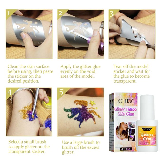 Pegamento blanco para el cuerpo de 8 ml fácil limpieza pegamento desechable para tatuajes respetuoso con la piel para fiestas Sywqhk Cuidado Belleza
