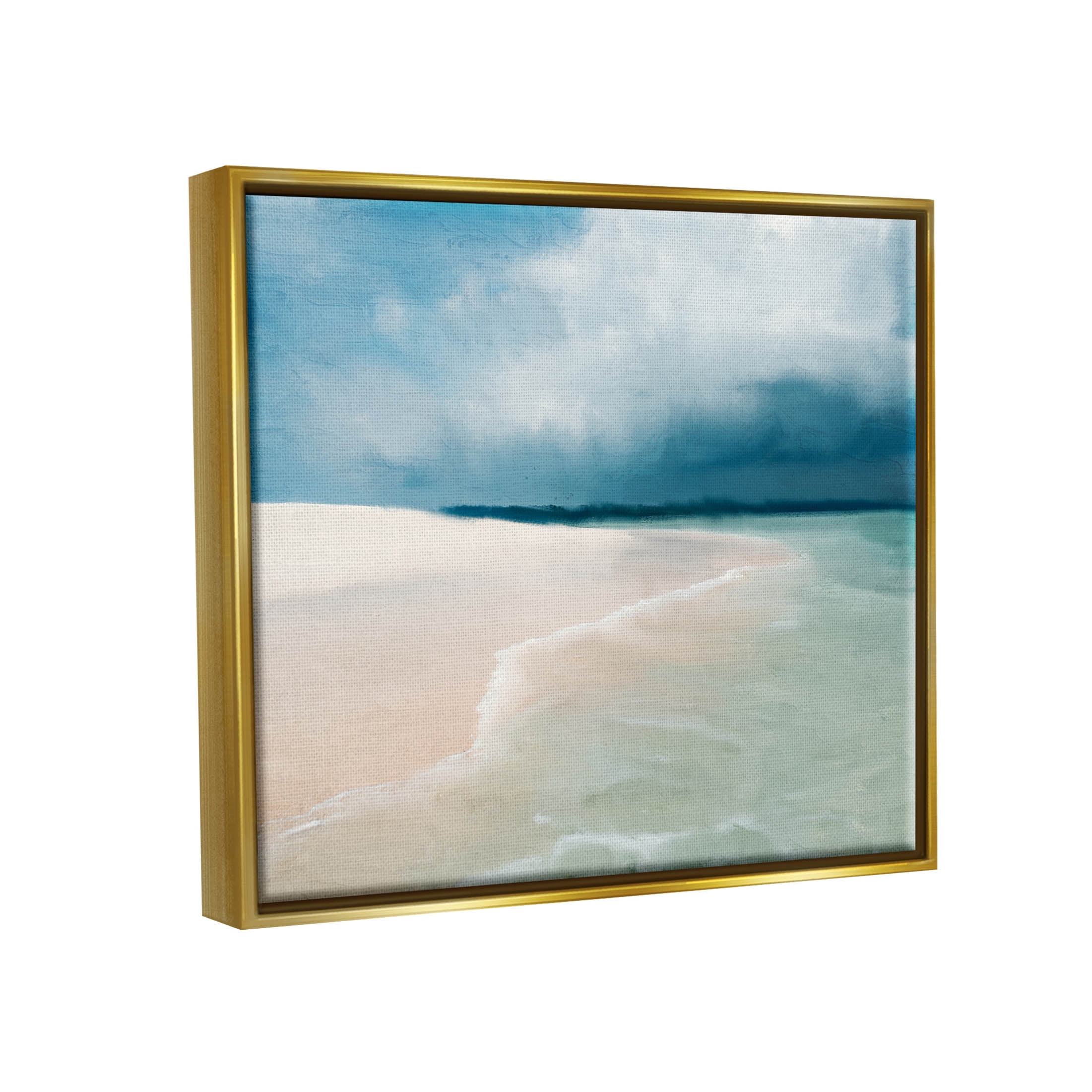 Stupell Industries Tranquil Clear Summer Beach Waves Painting Metallic Gold Floating Framed Canvas Print Wall Art, Design by Kim Allen