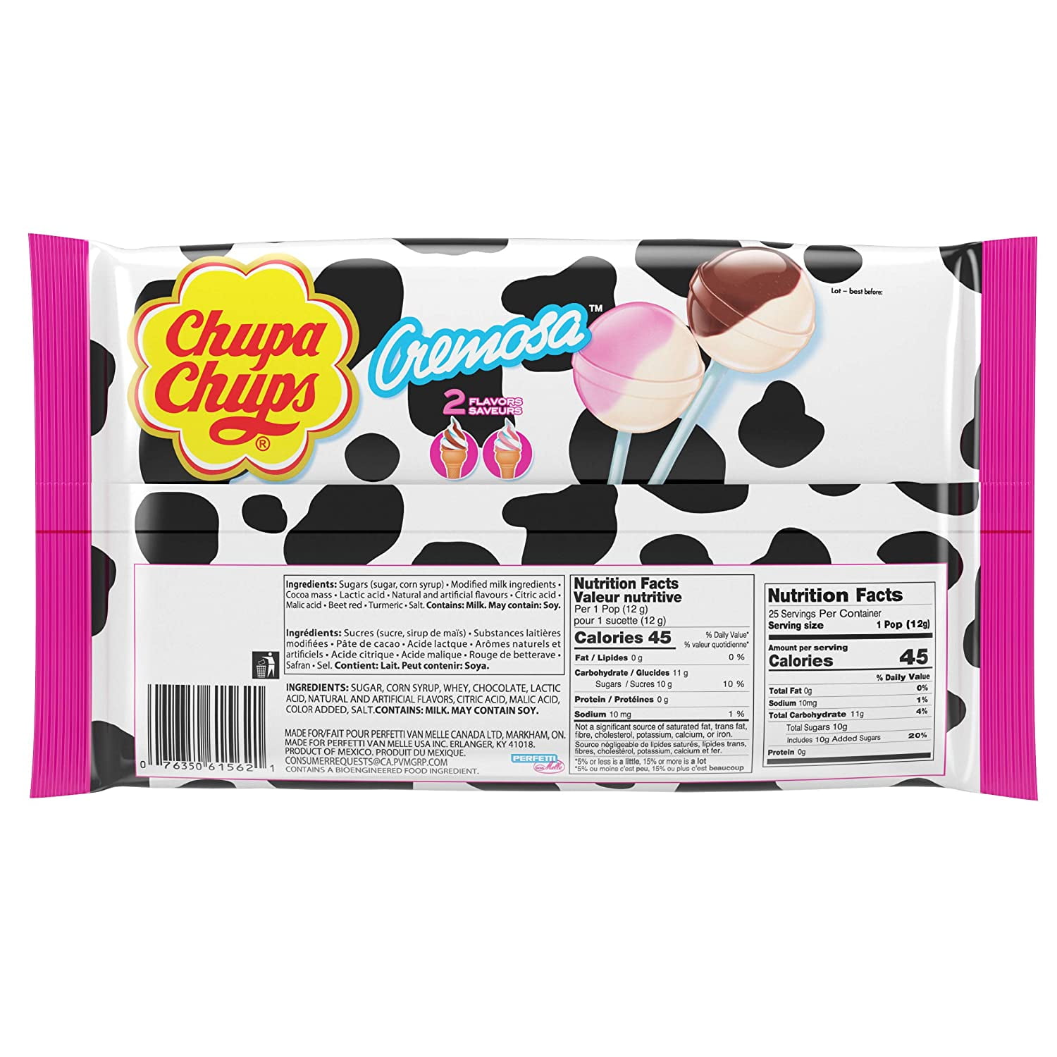 (2 pack) Chupa Chups Lollipops, Cremosa, All Occasion, 2 Assorted Flavors, Peanut & Tree Nut Free, 25 Count