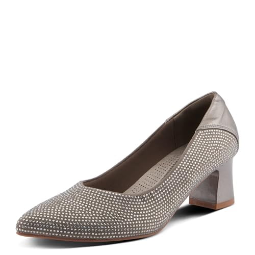 PATRIZIA Women's Senna Block Heel Pumps with Pointy-Toe Silhouette, Shimmering Crystals, and Comfortable Fit