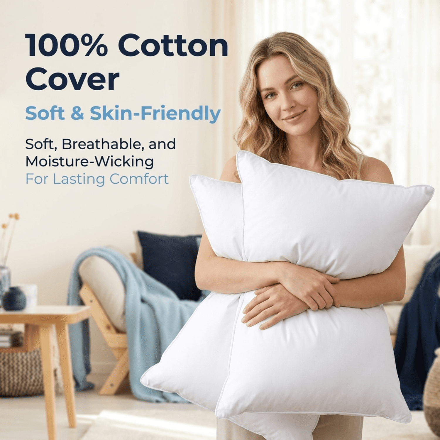 Fcinos Goose Down Pillows and Bed Pillows Set of 2, Queen Size Hotel Feather Cooling Pillows for Sleeping, Throw Pillow with 2 Sets of Soft Cotton Cover