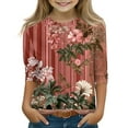 thumbnail image 2 of Drmagiyhm Red 3/4 Shirts for Girls Size 10-12 Cute Crewneck Shirt Floral Print T Shirts Casual Stretchy Girl Fall Winter Tops, Tees & Blouses 12-14 Years, 2 of 3