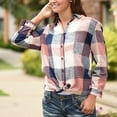 thumbnail image 5 of Womens Button Down Shirts Novelty Trendy Plaid Printed Long Sleeved Lapel Collar V-Neck Tops Summer Trendy Classic Fit Tops, 5 of 7