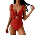 thumbnail image 2 of Womens One-Piece High Waisted Swimsuit Ruffle V-Neck Cutout Summer Bathing Suits 2026 with Built In Bra, 2 of 3