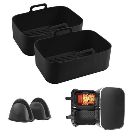 

Air Fr yer Liners Silicone | Silicone Air Frye r Pot With Handles | Reusable Dual Air Fry er Silicone Pans Heat Resistant Easy To Clean For Air Fry er Ovens Microwaves