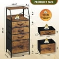 thumbnail image 3 of 4 Drawer Dresser for Bedroom, 37" H Nightstand with Charging Station and Led Light, Tall Night Stand Bed Side Table, End Table with USB Ports and Outlets, Fabric Bins, Wood Shelf, Rustic Brown, 3 of 14
