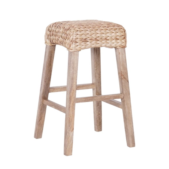 Jonathan Y 29.5" Hyacinth/Wood Backless Bar Stool, Natural Woven Seat