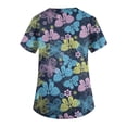 thumbnail image 4 of Delconic Scrub Tops Women Short Sleeve Plus Size V-Neck Fun Printed Scrubs Top Medical Nursing Uniforms with Pockets Saffron 2XL, 4 of 5