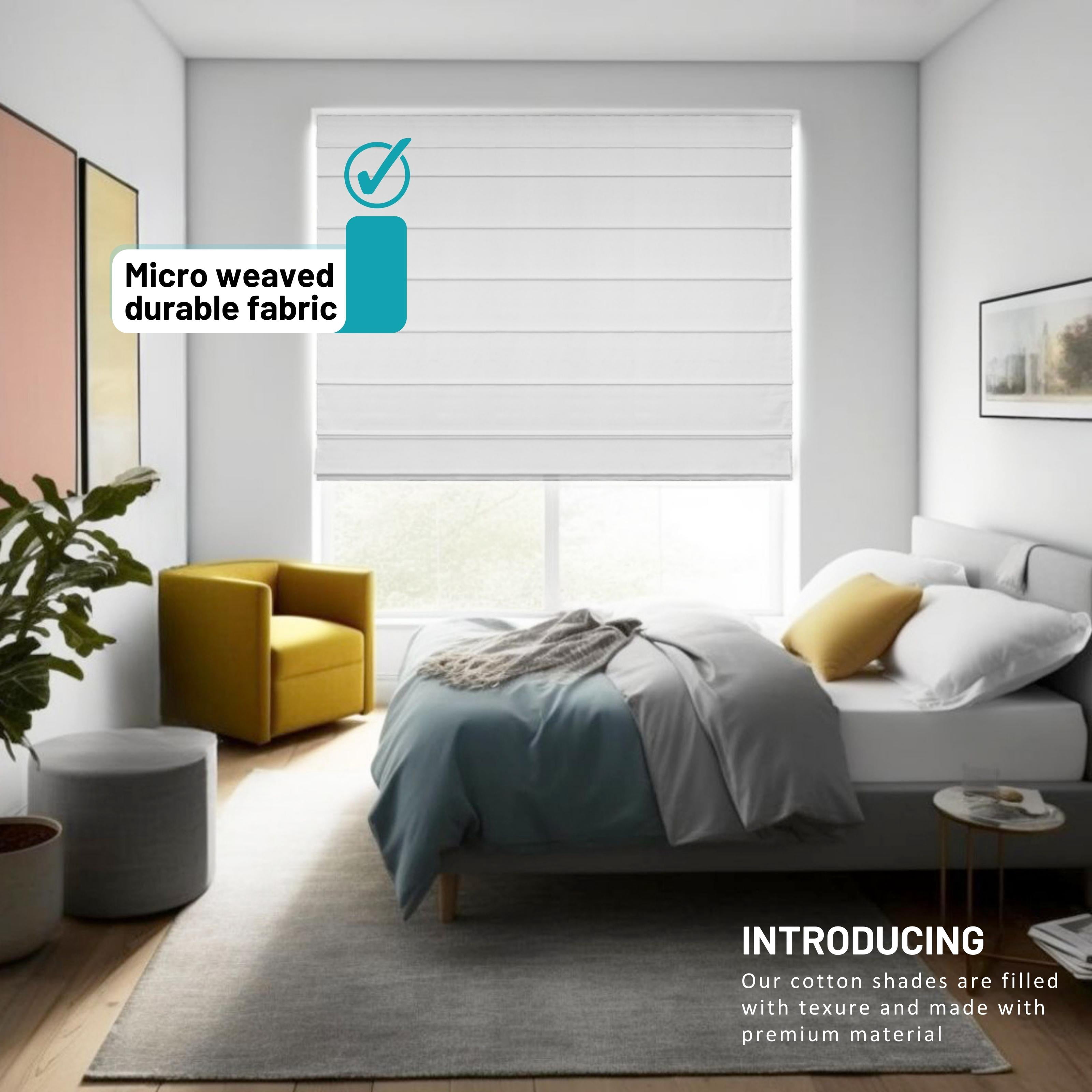 Chicology Cordless Roman Shades, White (Cotton), 23"W X 64"H