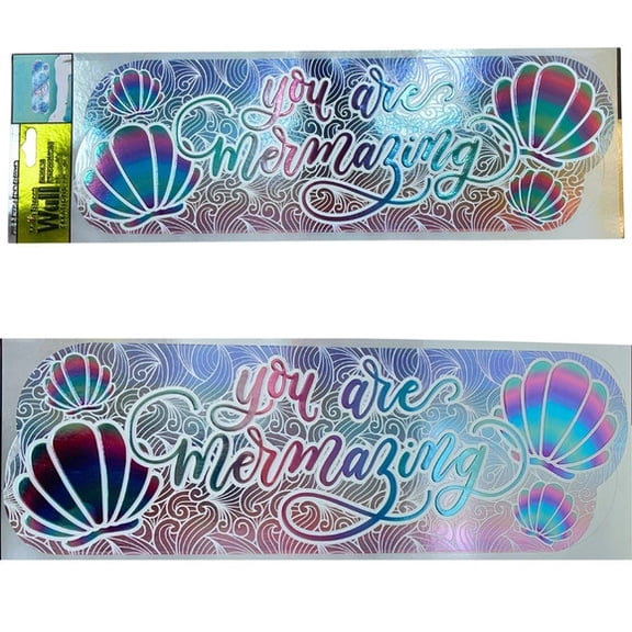 1 Pack You Are Mermazing Holographic Wall Sticker with Ocean-Inspired Graphics and Positive Quote for Mirrors, Bedrooms and Smooth Surface Decor, Multicolors