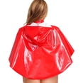 thumbnail image 2 of Hansber Women's Shiny Patent Leather Hooded Cloak with Front Button Closure for Party Club Rave Halloween Red One Size, 2 of 7