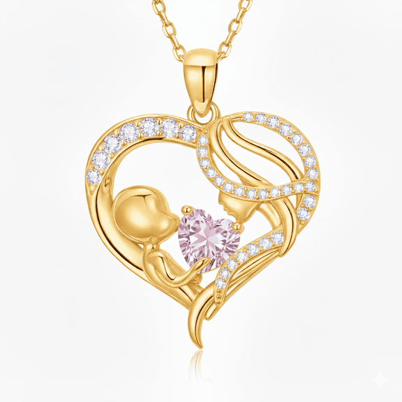 Taioiat Mom Necklace Heart October Birthstone 14K Gold Plated Mama Pendant Necklace Mother's Day Jewelry Gifts for Mom Grandmother Wife