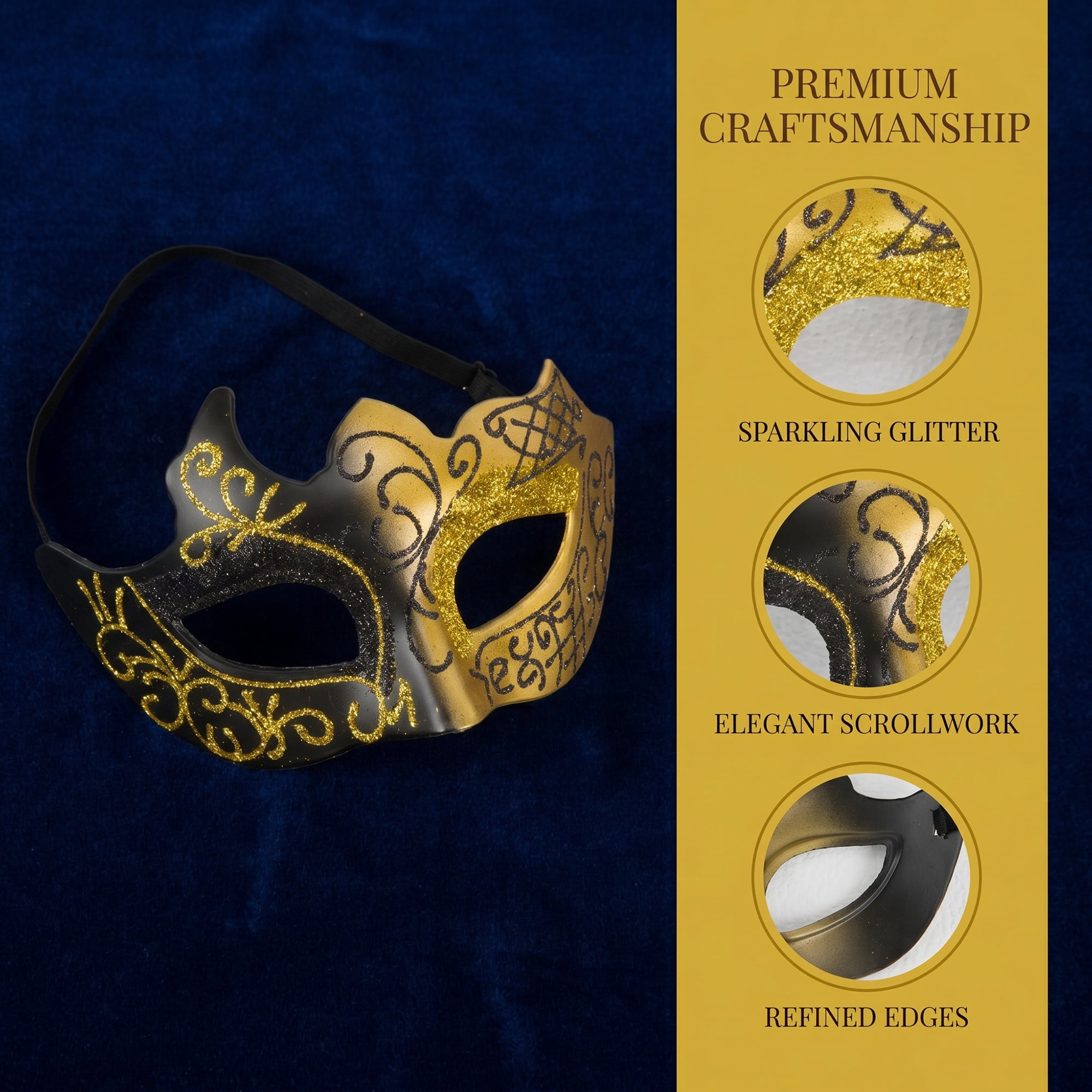 Unique Bargains Venetian Masquerade Mask for Halloween Costume Party Gold 6.7" x 4.3"