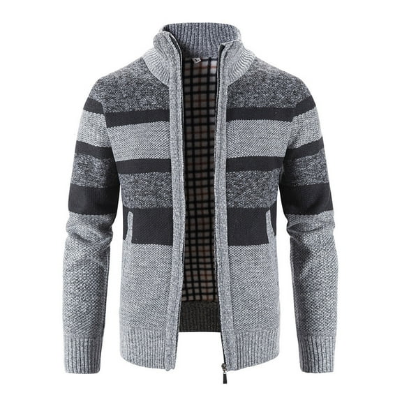 Pejock Men's Fleece Jacket Big & Tall, Lightweight Zip Up Stand Collar Sweater Coat for Casual Wear, Windproof Outerwear with Relaxed Fit