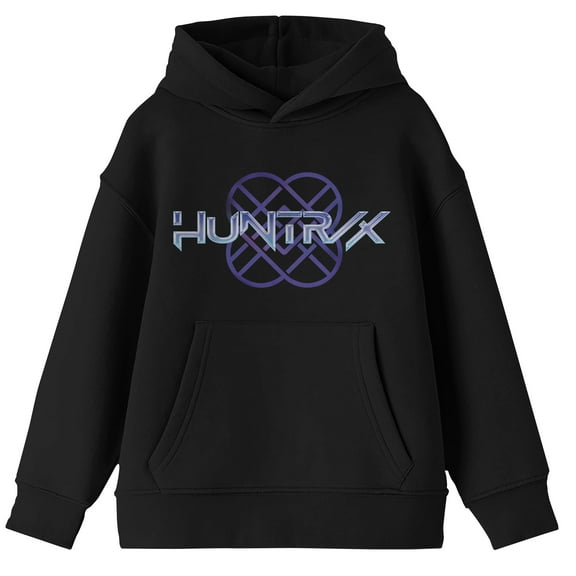 Kpop Demon Hunters HuntrX Logo Shiny Glow Boys Black Long Sleeve Hoodie-Medium
