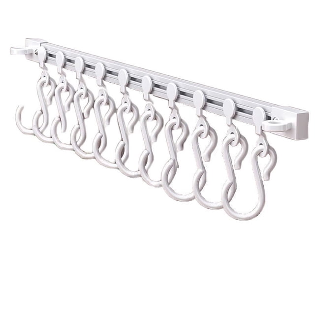 Sliding Track Hook Behind Cabinet Door Storage Rack, Adhesive No-Drilling S Hook Kitchen Utensil Organizer, Space-Saving Wall Mounted Hanging Shelf for Kitchen, Bathroom, and Closet
