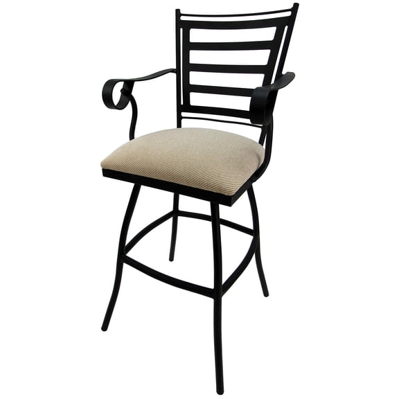 Outdoor Extra Tall Spectator Swivel Bar Stool 35" Jenna-Beige Fabric-Black Metal