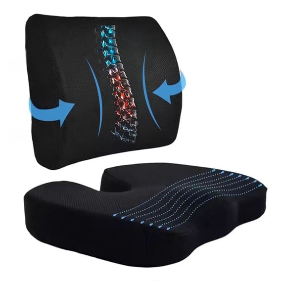 Memory Foam Seat Cushion & Lumbar Support Pillow for Office Chair - Pain Relief for Back, Lumbar, Tailbone & Sciatic Nerve