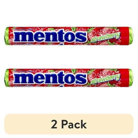 (2 pack) Mentos Chewy Mint Candy Roll, Strawberry, Nut Free, Regular Size, 1.32 oz