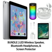 Restored Apple iPad 6 9.7" 32GB Space Gray (Wifi) Bundle: LED Wireless Speaker, Bluetooth Headphones, & Screen Protector (Refurbished)