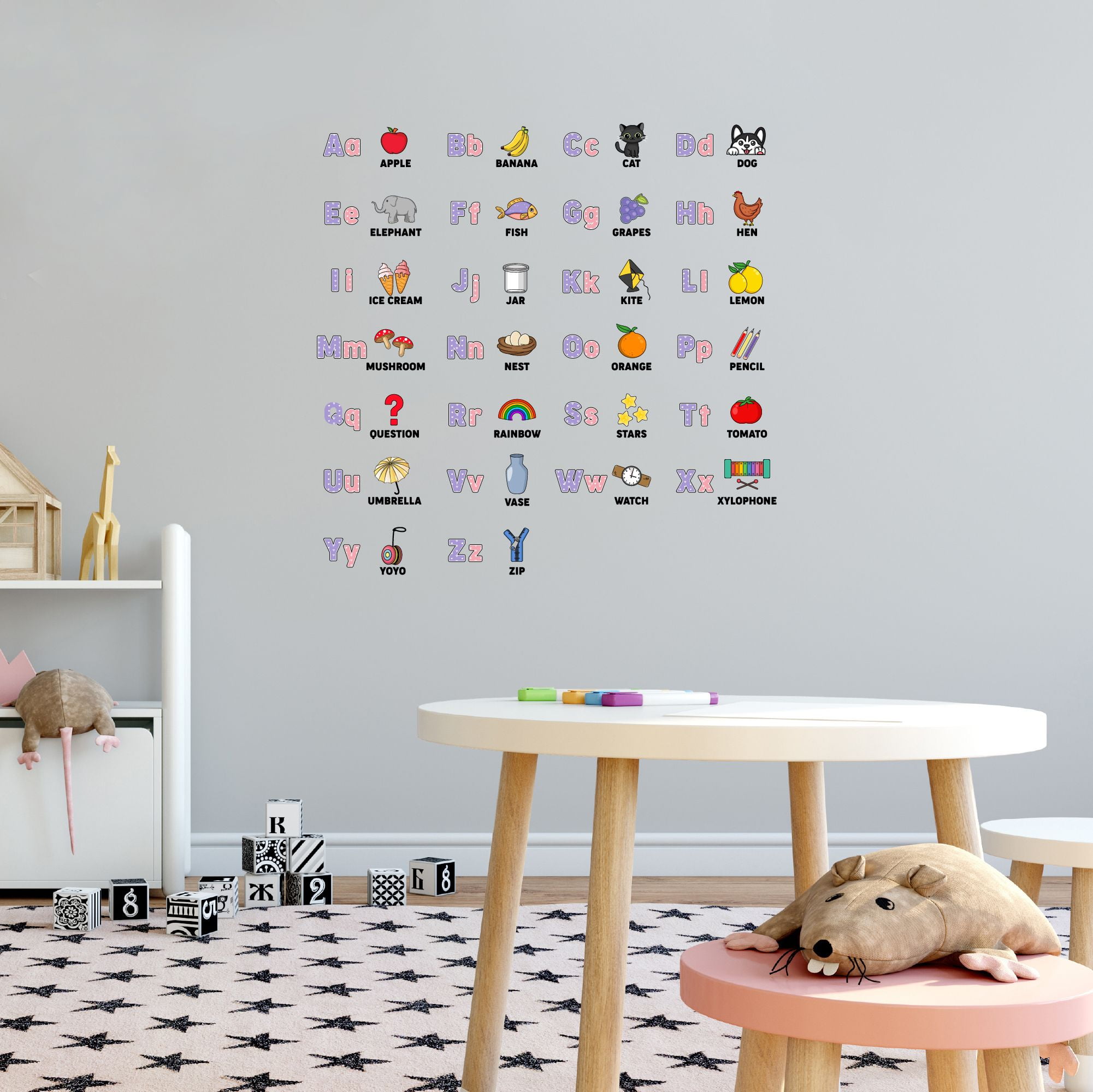 Home Wall Decal Apple Banana Cat Dog Cute Learning Design Cute