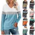 thumbnail image 3 of WREESH Womens Fashion Tunic Top V Neck Color Block Pullover Top Regular Fit Long Sleeve Tops Top Pink, 3 of 3