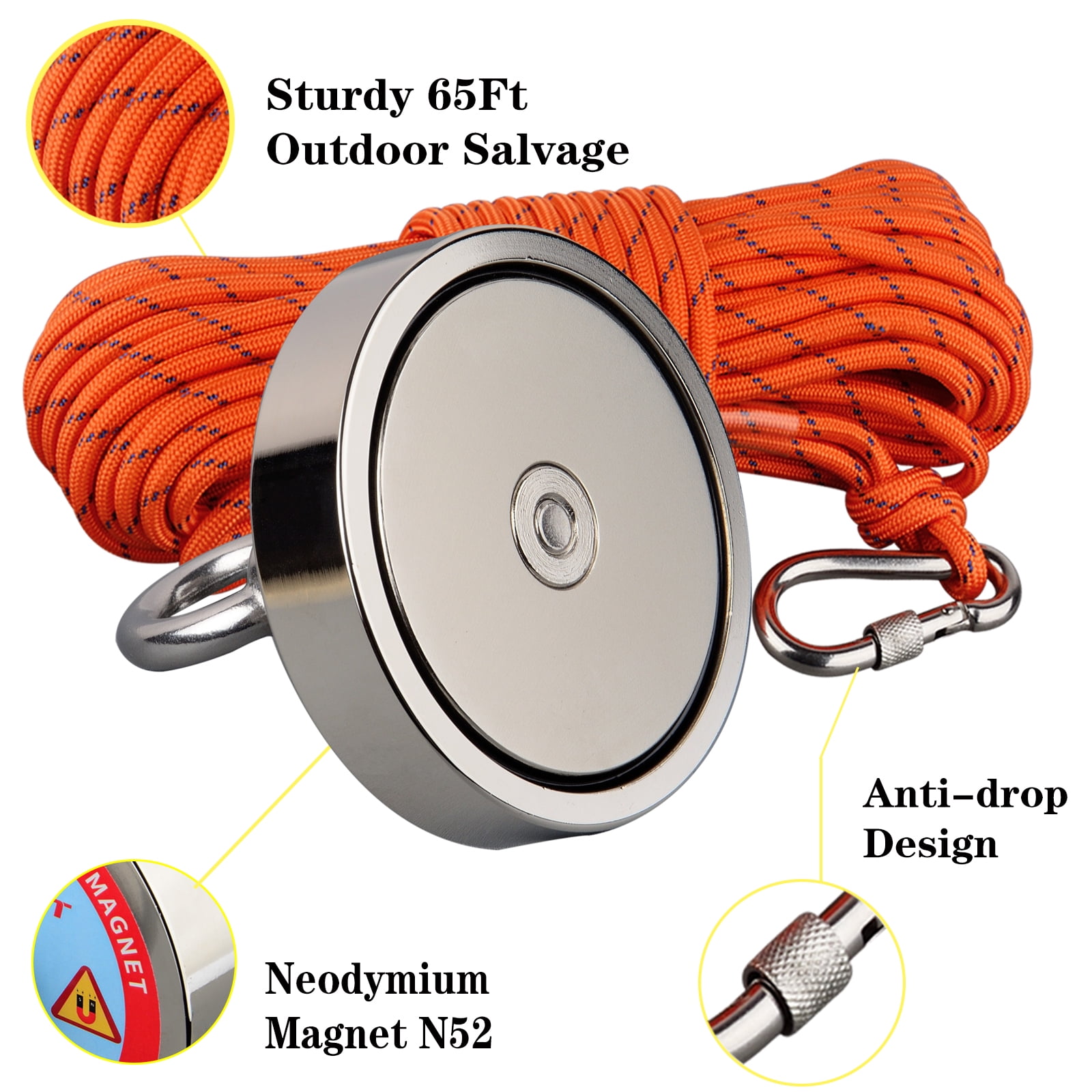 Gerguirry Double Sided Magnet Fishing Kit - 1200 lbs(544KG) Heavy Duty  Neodymium Magnet N52 - Includes Grappling Hook,100FT Rope, Adhesive Tape,  Gloves, Threadlocker : : Industrial & Scientific