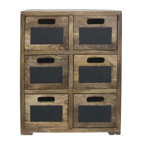 HUBERT Rustic Look Display Fixture 6 Drawers with Chalkboard Signs Mango Wood - 17" L x 11 2/5 W x 20" H