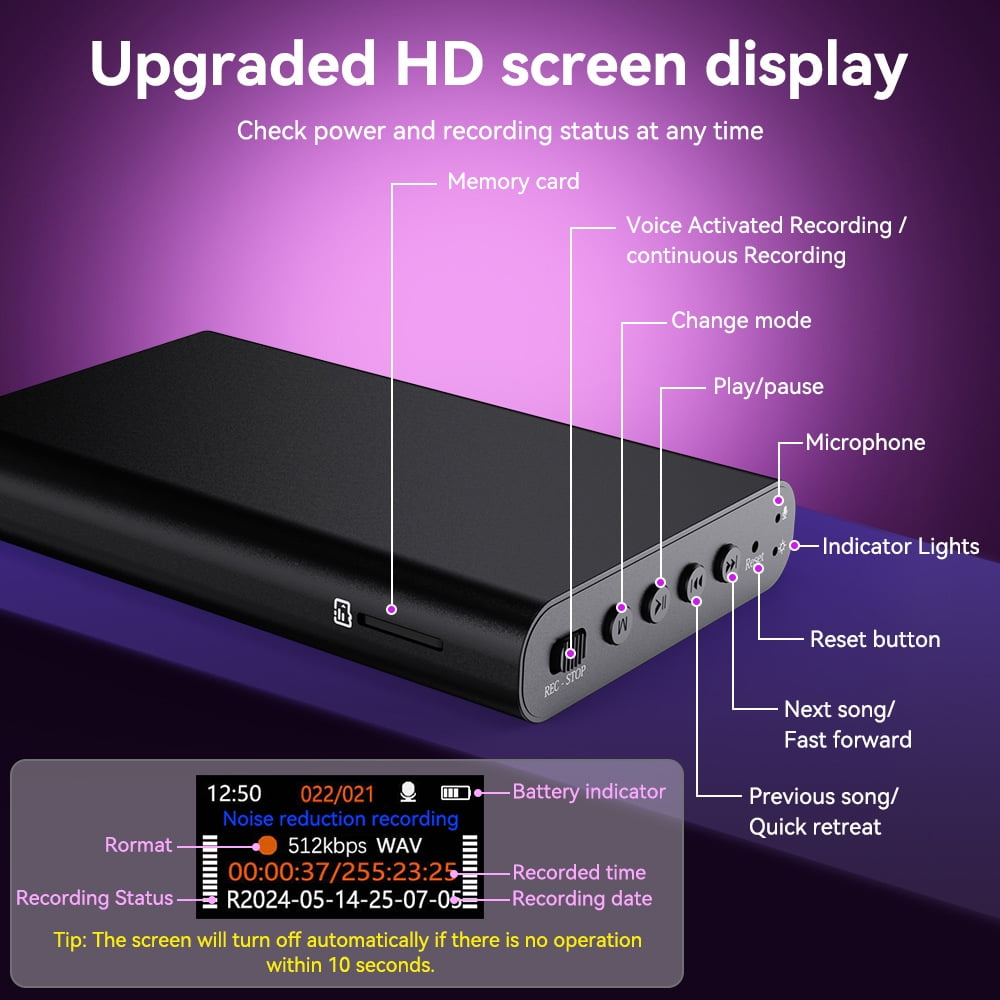 Magnetic Voice Activated Recorder With Screen- (8500 Hours) Voice Recorder with DSP 4.0-AI Noise Cancellation-64GB Portable Recording Device,Voice Recorder with Playback for Work, Meetings, Lectures