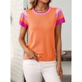 thumbnail image 5 of Women'S Color Block Tops Casual Crewneck Short Sleeve Pullover Sweater Knit Beach Vacation Clothes Orange XL, 5 of 9