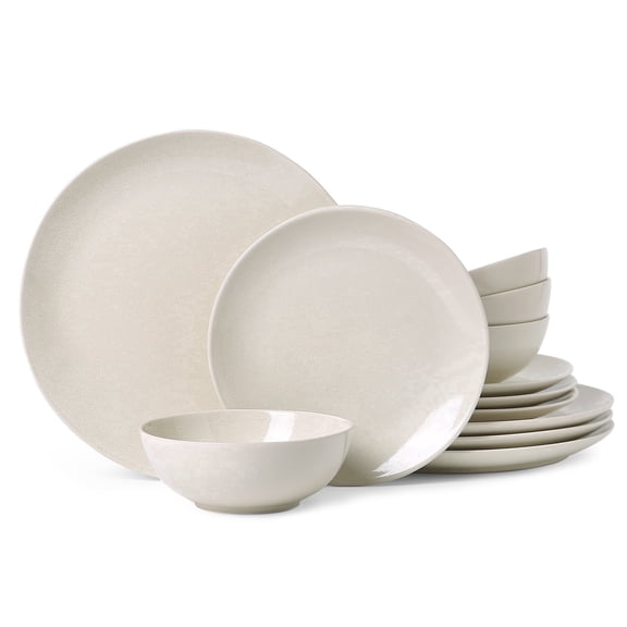 ALOFMO Stoneware Dinnerware Sets, 12 Pieces Plates and Bowls for 4,  Eggshell White, Microwave & Dishwasher Safe Kitchen Dish Set