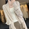 thumbnail image 5 of CoCoMangos Women Knit Pashmina Shawl Wrap Open Front Batwing Long Sleeve Cardigan Sweaters with Tassel Winter Warm Chunky Cape, 5 of 7