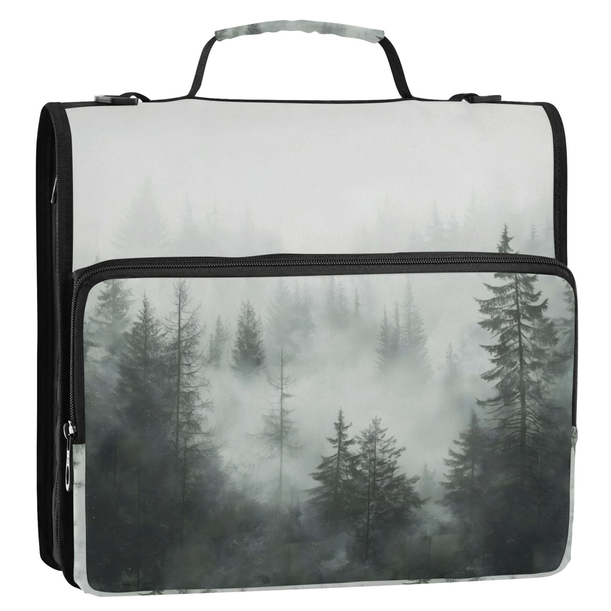 FORMRS Zipper Binder with Shoulder Strap 2-inch Ring 500 Sheet Capacity File Bag, Foggy Forest