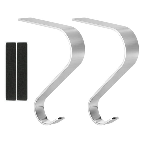 Christmas Stocking Holders, 2pcs Stocking Holder Stand Metal Reusable for Fireplace Decorations, Silver