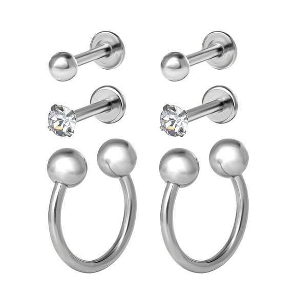 Body Jewelry Women's Stainless Steel 16 Gauge Crystal Labret & Monroe Nose Ring, 4 Pack