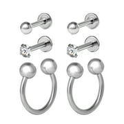 Body Jewelry Womens Sterling Silver 16G Snake Bite & Monroe Labret Piercing Set, 6-Pack