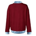 thumbnail image 5 of 2025 New Women's Denim Patchwork Sweatshirts Casual Fall Loose Sweatshirt Pullover Top Color Block Shirts Red L, 5 of 5