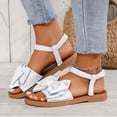 thumbnail image 2 of Pandaie Flat Sandals for Women Open Toe Bowknot Summer Beach Shoes Ankle Strap Comfortable Orthopedic Cork Footbed Slides White 8, 2 of 9