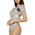 thumbnail image 2 of Daiia Dog Animal print Women's Crew Neck Short Sleeve Bodysuit Fashion Tops Fit Casual Basic Extender Bodysuit-Small, 2 of 9