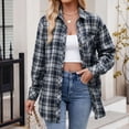 thumbnail image 4 of Women's Button Down cotton Shirts Plaid Shacket Long Sleeve Collared , Casual Shirts Down Shirts Curved Hem Blouses, 4 of 5