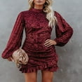 thumbnail image 3 of POINTERTECK European Wind Autumn And Winter New Velvet Burn Flowers Temperament Ruffle Irregular Fashion Dress, 3 of 4