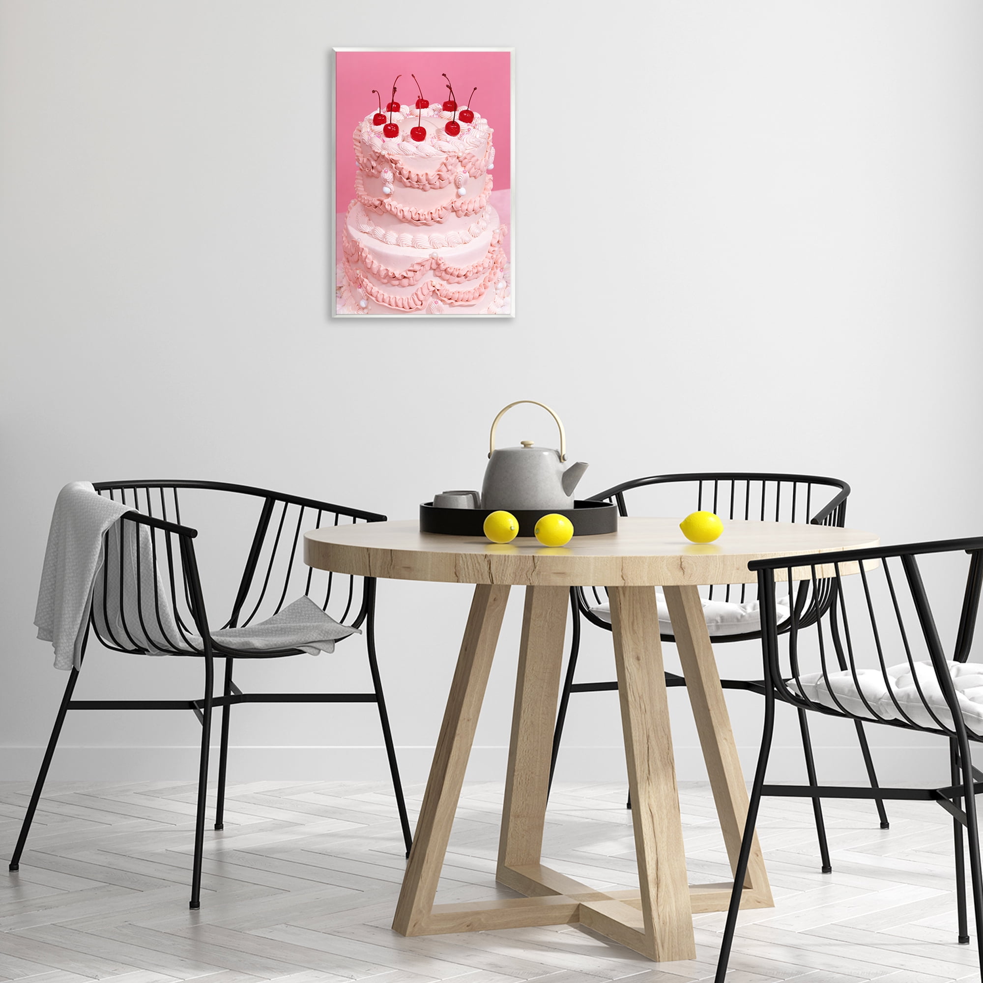 Stupell Industries Pink Cherries Cake Food & Beverage Painting Unframed Art Print Wall Art, 13 x 19