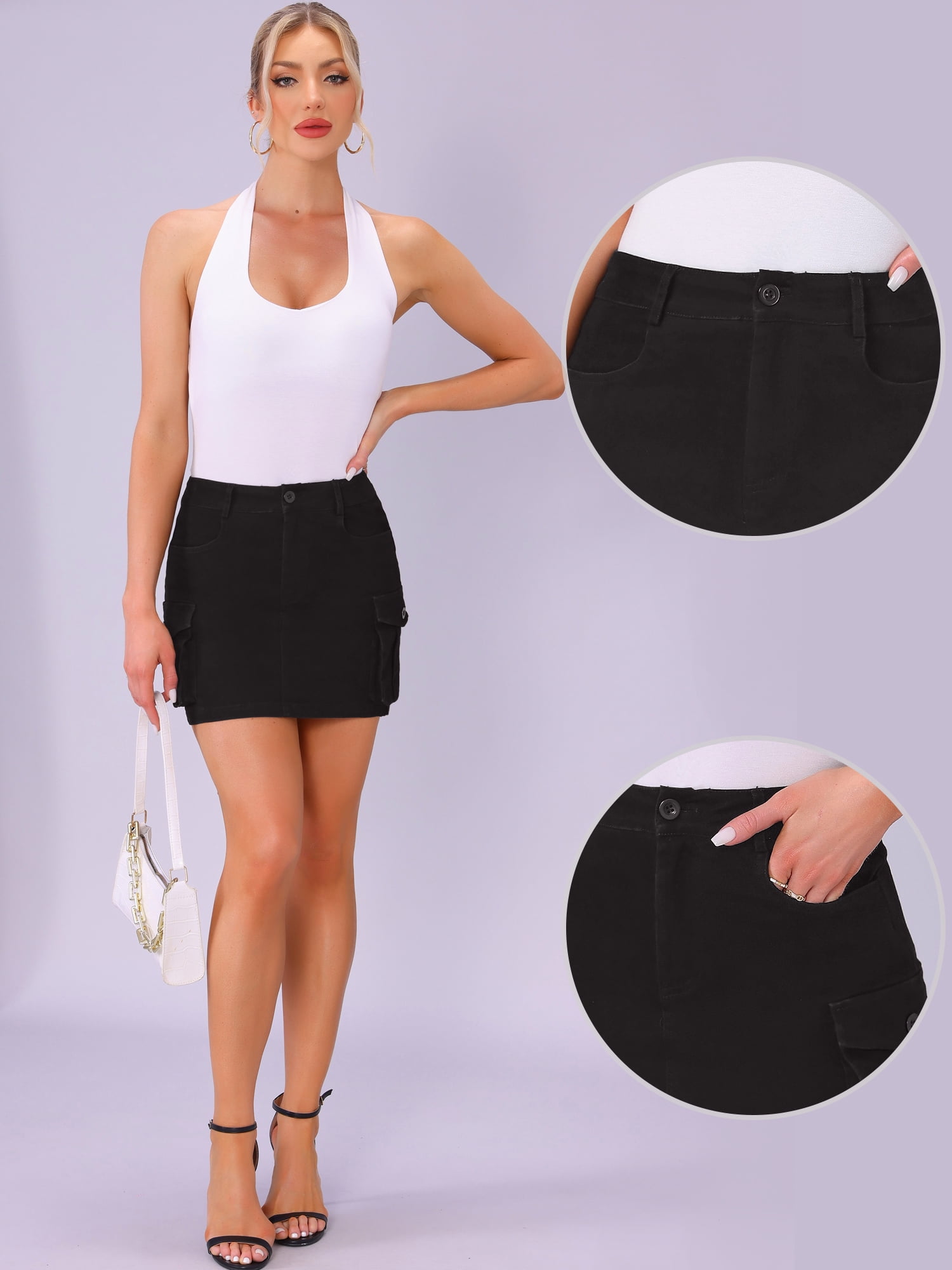 DARING DIVA Women's Casual Y2K Cotton Cargo Mini Skirts XL Black